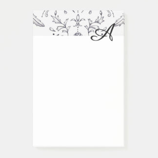 Note Pads Elegant Initial Damask 4 x 6