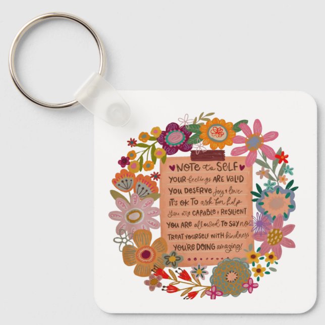 Note to Self – Floral Affirmations Key Ring (Front)