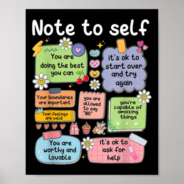 Note To Self, Motivational, Mental Health, Sitive  Poster (Front)
