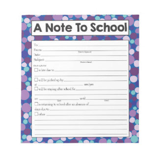 Note to Teacher Notepad, School Absence Excuse