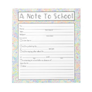 Note to Teacher Notepad, School Absence Excuse