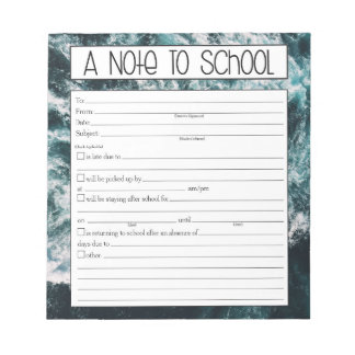 Note to Teacher Notepad, School Absence Excuse