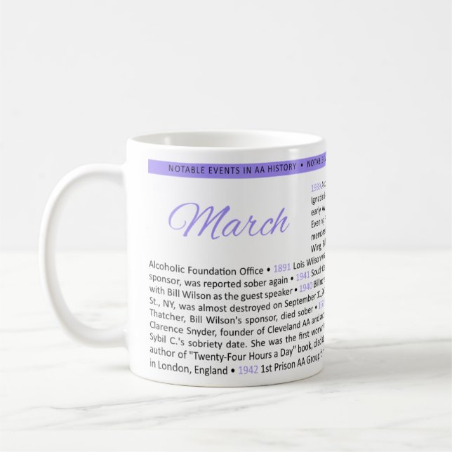 Noteable Events in AA History Mug - March (Left)