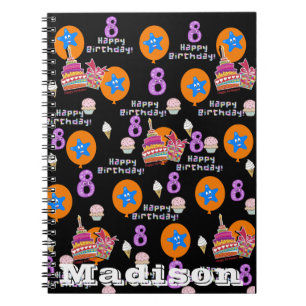 Notebook, #8 Happy 8th Birthday Notes Black Notebook