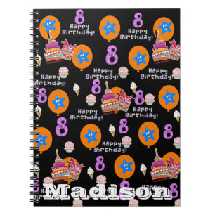 Notebook, #8 Happy 8th Birthday Notes Black Notebook