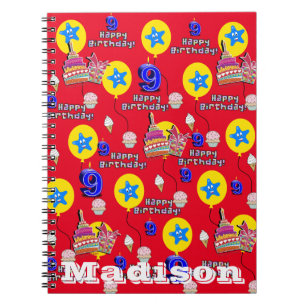 Notebook, #9 Happy 9th Birthday Notes Red Notebook