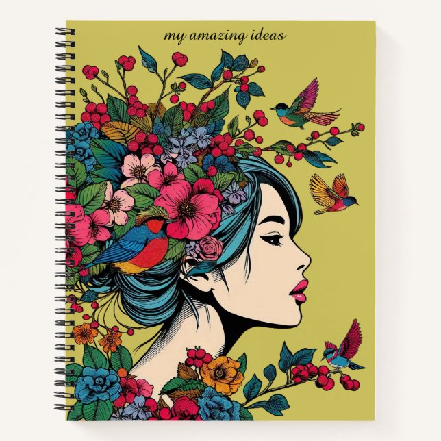 Notebook ART Print Women In Fall With Red Berries (Front)