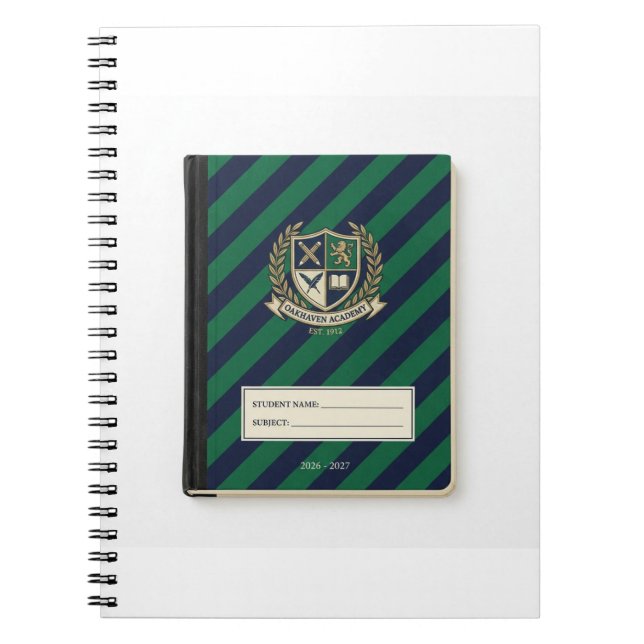 Notebook Cover - Navy Emerald Diagonal Stripes (Front)