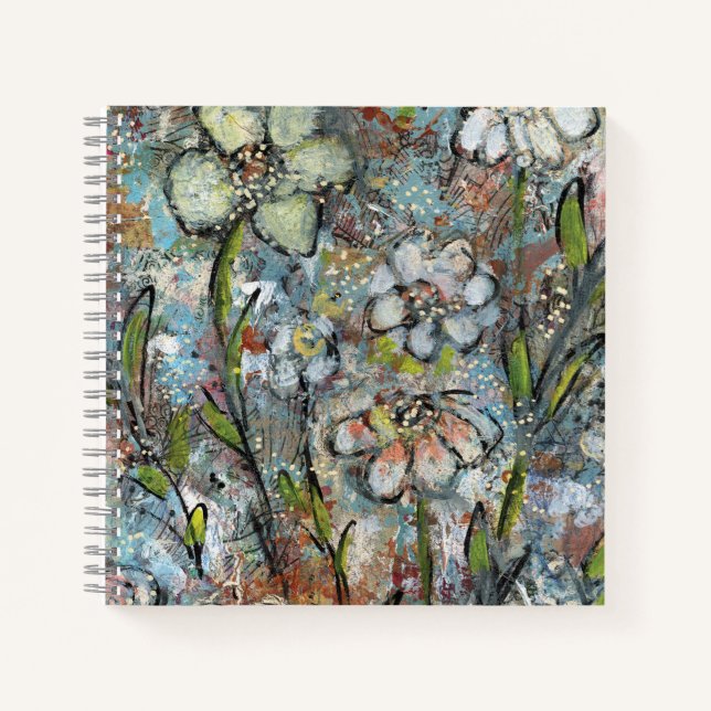 Notebook featuring mixed media floral artwork  (Front)