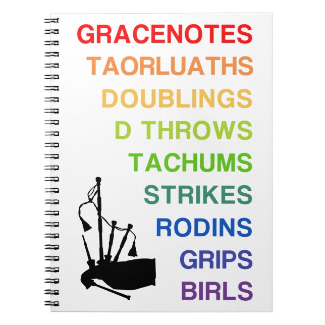 Notebook for Bagpipers, 6.5" W x 8.75" H (Front)