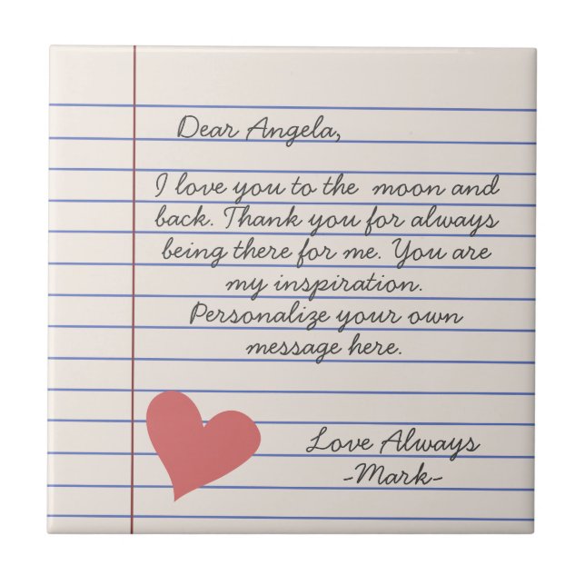 Notebook handwritten love letter or message   ceramic tile (Front)