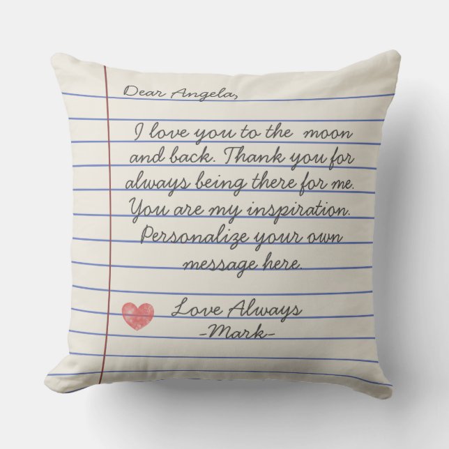 Notebook handwritten love letter or message custom cushion (Front)