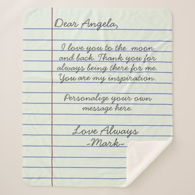 Notebook handwritten love letter or message custom sherpa blanket (Front)