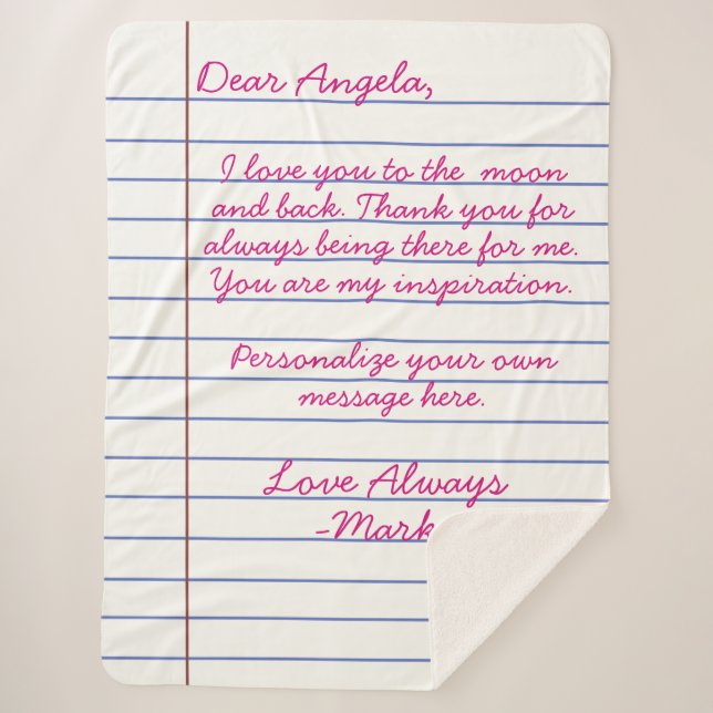 Notebook handwritten love letter or message custom sherpa blanket (Front)