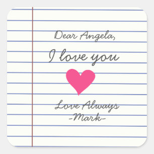 Notebook handwritten love letter or message custom square sticker