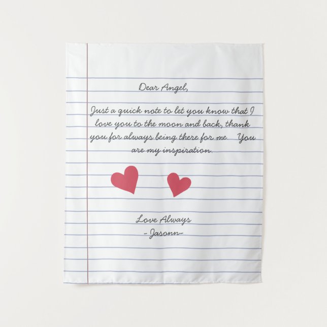 Notebook handwritten love letter or message custom tapestry (Front)