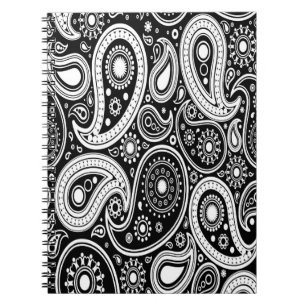 Notebook/Journal in Black and White Paisley Notebook