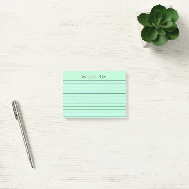 Notebook Lines Mint Green Add Your Name Post-it Notes (Office)