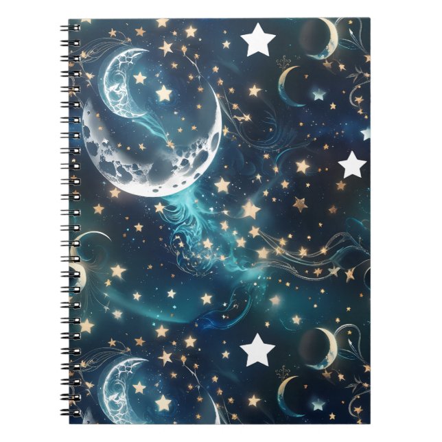 Notebook – Luxury Icy Blue Celestial Moon Phases (Front)