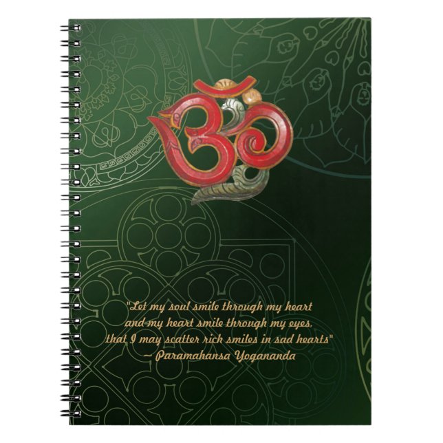 Notebook OM green Mandala with red OM Yogananda (Front)