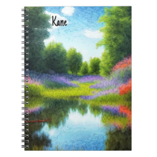 Notebook Painted A1 Image of Pond & Flowers