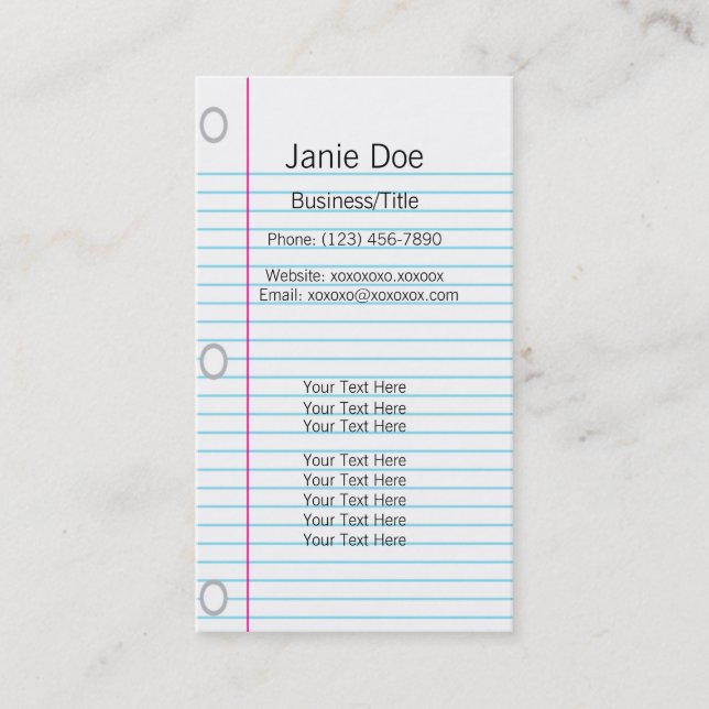 Notebook Paper Business Card (Front)