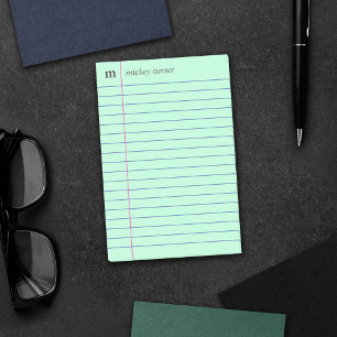 Notebook Paper Mint Green Add Your Name & Initial Post-it Notes