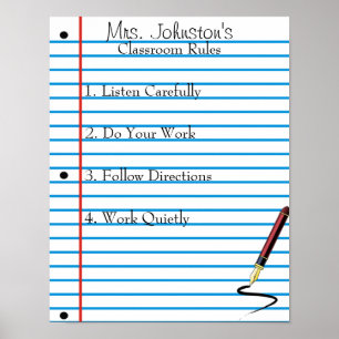 Notebook Paper School Classroom Rules Poster