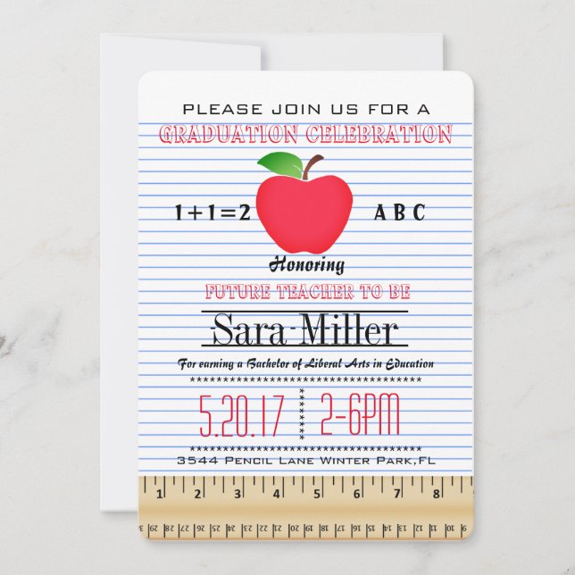 Notebook Paper Teacher Graduation Invitation (Front)