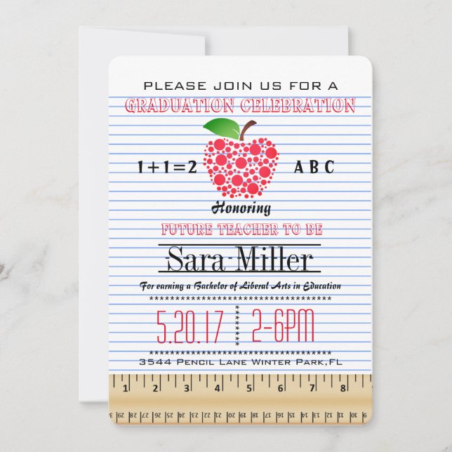 Notebook Paper Teacher Graduation Invitation (Front)