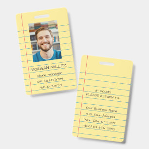 Notebook Paper Yellow Lined Hand-Writing ID Badge