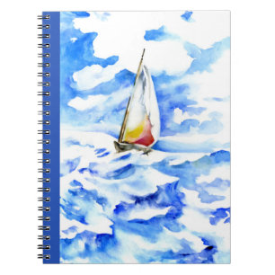 Notebook - Sailboat on the Waves Watercolor
