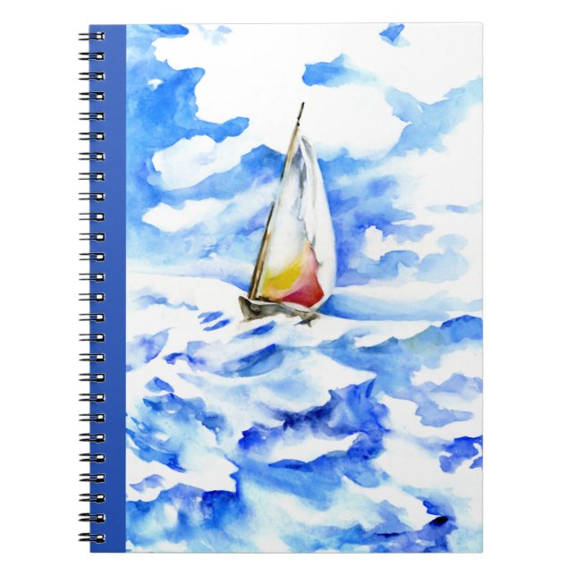 Notebook - Sailboat on the Waves Watercolor (Front)