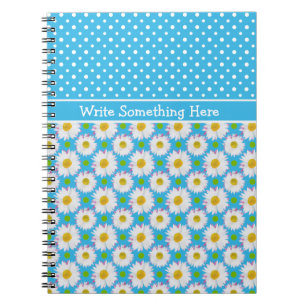 Notebook to Personalise: Polkas, Daisies on Blue