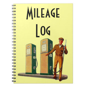 Notebook Vintage Gas Pumps Fuel Travel Mileage Log