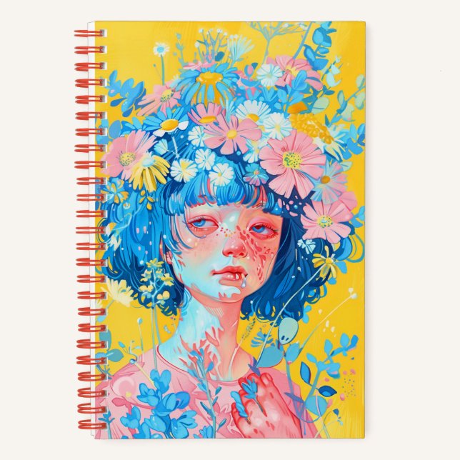 notebook with a girl with a wreath of blue flowers (Front)