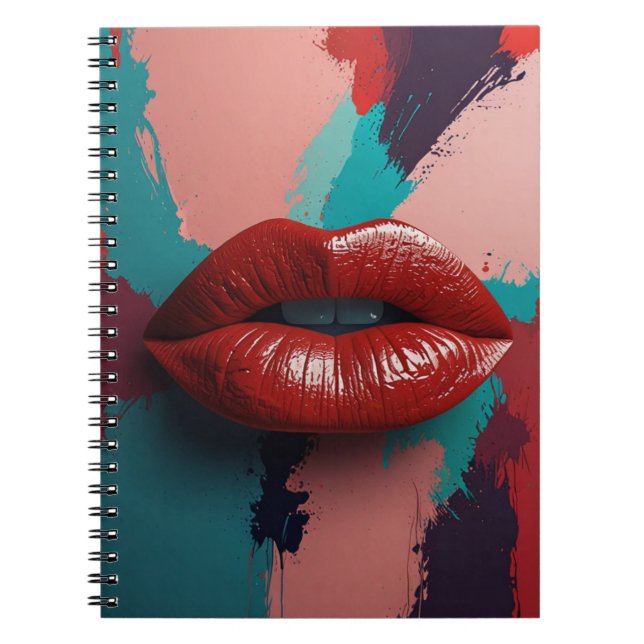 Notebook with Bold Red Lips and Colours (Front)