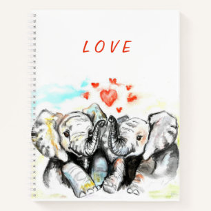Notebook with Cute Couple Elephant