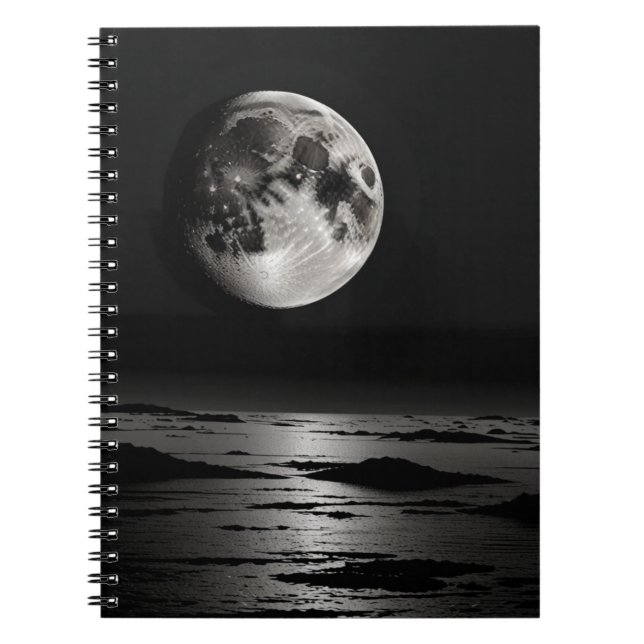 Notebook with Lunar Reflection Design – B & W (Front)