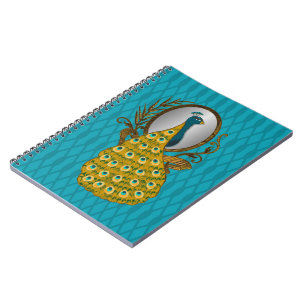 Notebook with Peacock Admiring His Reflection