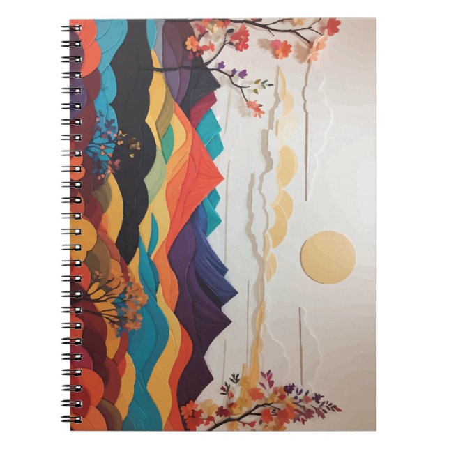 Notebook with Vibrant Flowers, Sun, and Hills (Front)