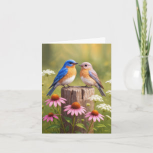 Notecard Bluebirds On a Fence Post