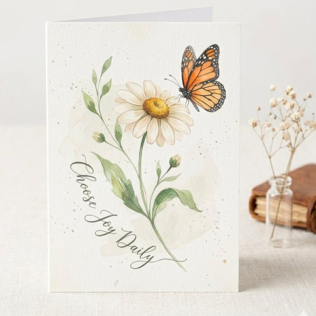 Notecard for Daily Encouragement (Watercolor daisy and monarch butterfly card for a friend’s birthday or a sweet hello.)
