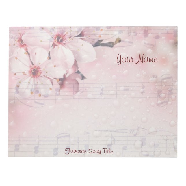 Notepad 11" x 8. 5" Large Cherry Blossoms Music (Front)