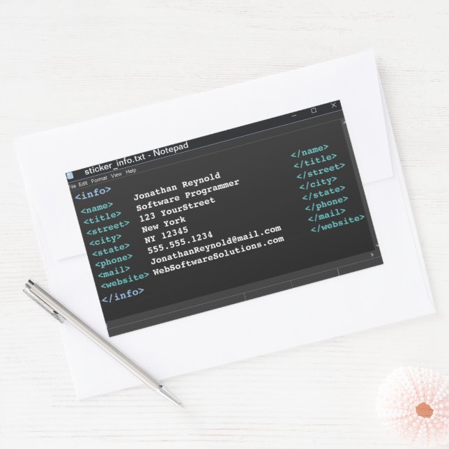 Notepad Coder Computer Programmer Format Dark Mode Rectangular Sticker (Envelope)