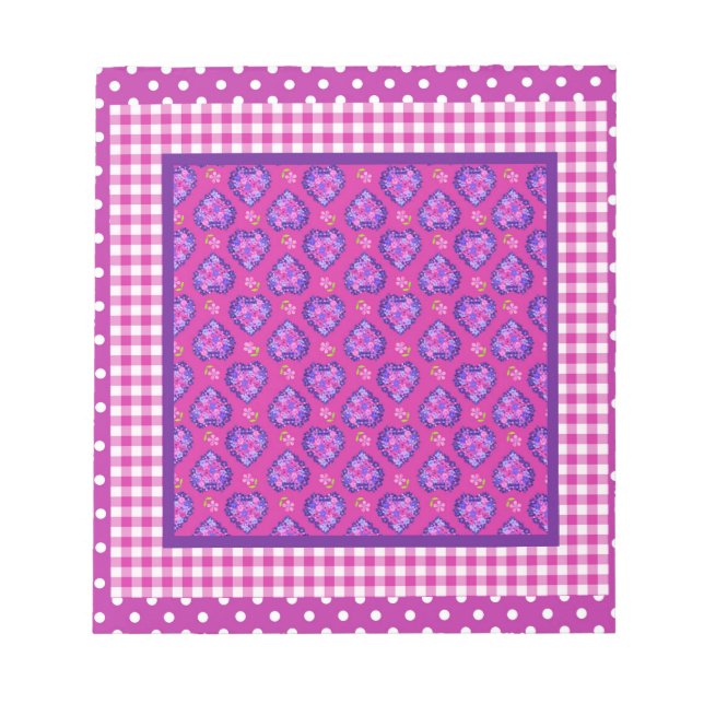 Notepad, Hearts and Flowers, Checks and Polka Dot Notepad (Front)