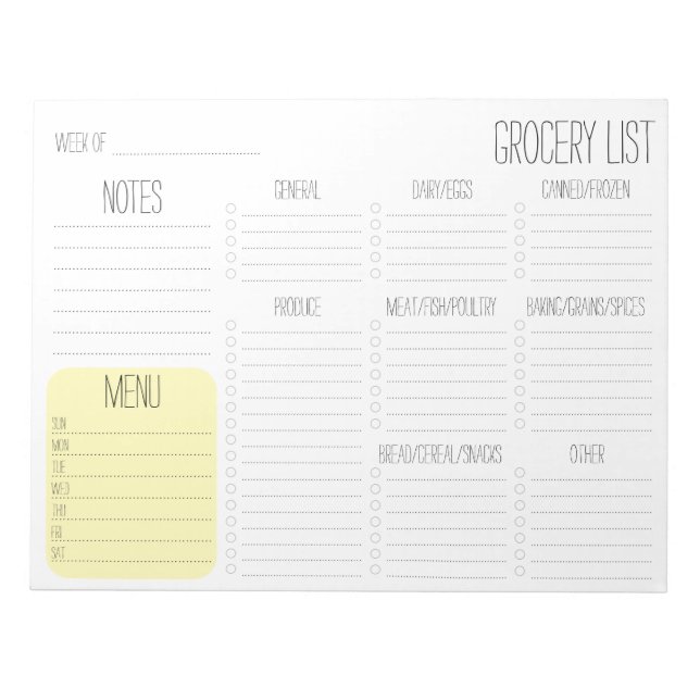 Notepad - Meal Planner Grocery List (Front)