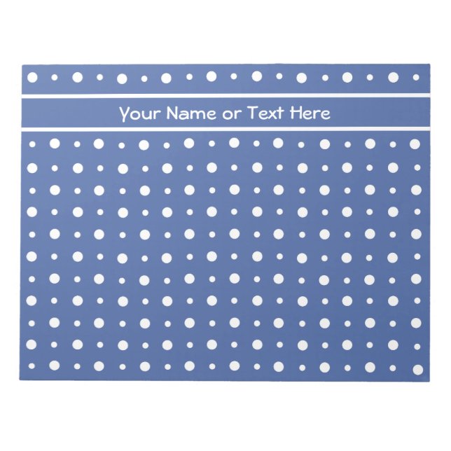 Notepad or Jotter, Dark Blue with White Polka Dots (Front)