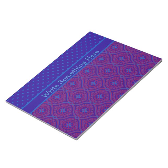 Notepad or Jotter, Purple and Blue Ogees, Polkas (Angled)