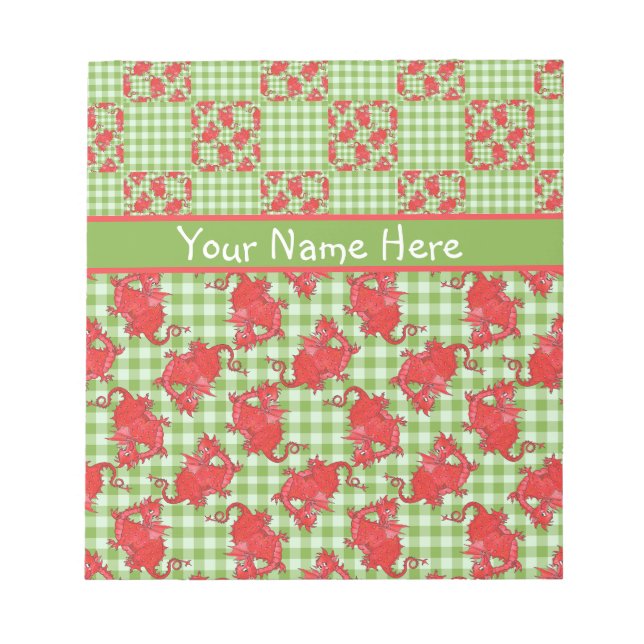 Notepad or Jotter to Personalize: Cute Red Dragons (Front)